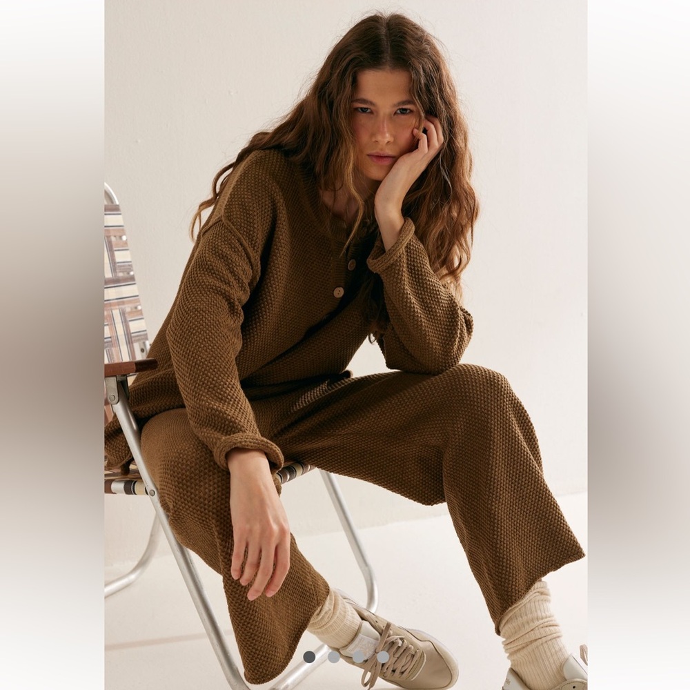 Free People Hailee Sweater Set - Brown - wide leg pant - LARGE